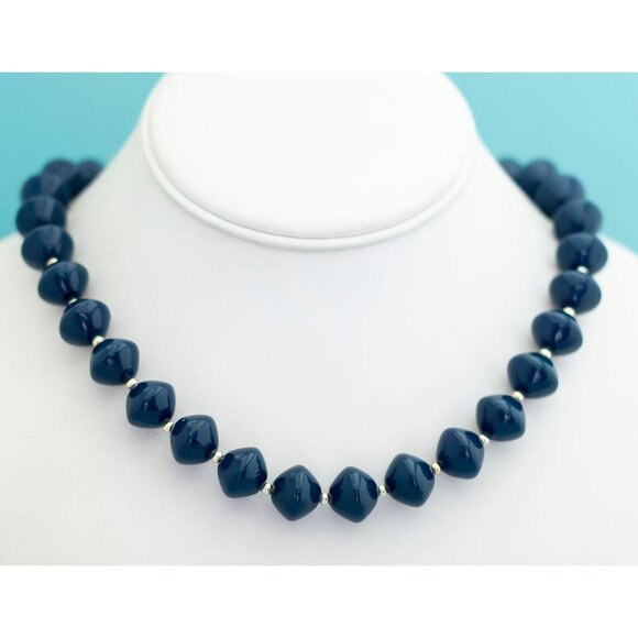 Gothic Dark Blue Beaded Necklace by Avon - 24 inch - L13 - Picture 3 of 4